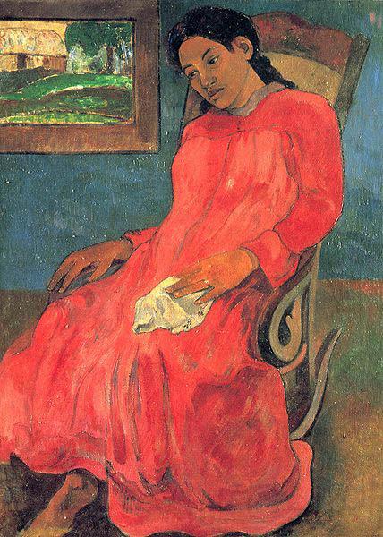 Paul Gauguin Frau im rotem Kleid Norge oil painting art